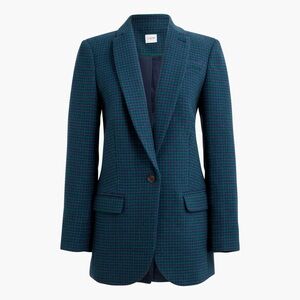 NWT J. Crew Relaxed Longline Blue Green Houndstooth Wool Blazer